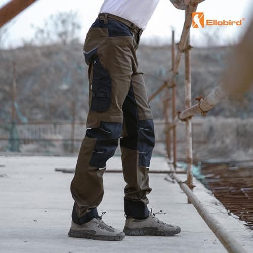 Ellobird Men's Construction Work Utility Pants Relaxed Fit Stretch Flex Cordura Double Knee Reinforcement Carpenter Cargo,(Slate Black,32W x 32L) — view 3