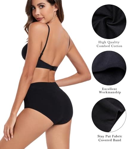 wirarpa Women's Cotton Underwear High Waist Briefs Ladies Soft Comfortable Panties 5 Pack Black Large — view 3