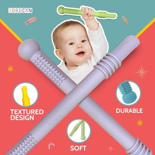 BEBECAN Teething Toys for Babies, Baby Teething Relief, 6 Vibrant Colors, Super Soft Silicone Jouet Dentition Bebe, Perfect Baby Gifts Baby Boy Gifts — view 2
