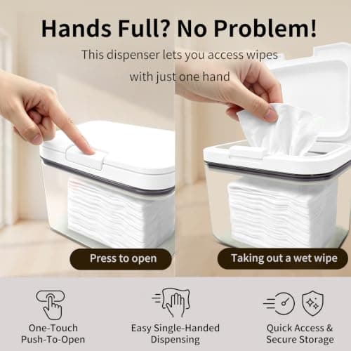 Double-Seal Protection Makeup Wipes Container, Clear Flushable Wipes Dispenser, One-Hand Open Makeup Remover Wipes Dispenser Keeps Wet Wipes Fresh for Bathroom (White) — view 2
