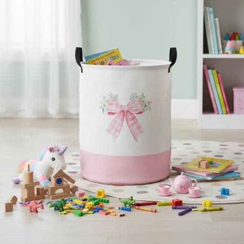 HIYAGON Baby Laundry Hamper Basket Baby Hamper for Nursery Boy and Girl Cute Kids Toys Storage Bin Organizer Boho Room Decor(Bowkont Flower) — view 3