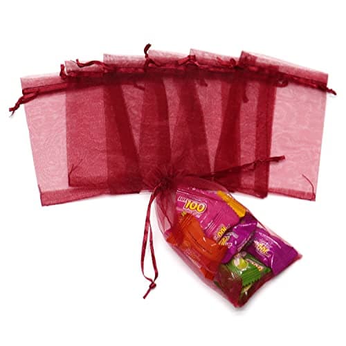 Bezall 100pcs Small Organza Bags 3x4 inch, Burgundy Drawstring Wedding Party Favor Bags Mesh Jewelry Gift Pouches Christmas Candy Bags — view 4
