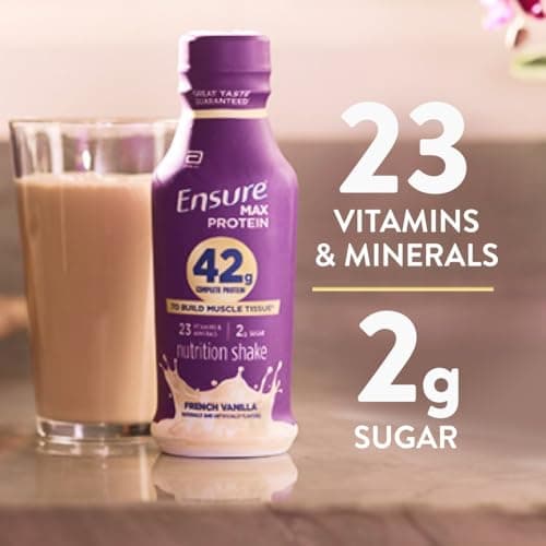 Ensure Max Protein Shake | 42g Complete Protein | French Vanilla | Ready to Drink | High Protein | 23 Vitamins & Minerals | 2g Sugar | 14 fl oz, 12 Pack — view 2
