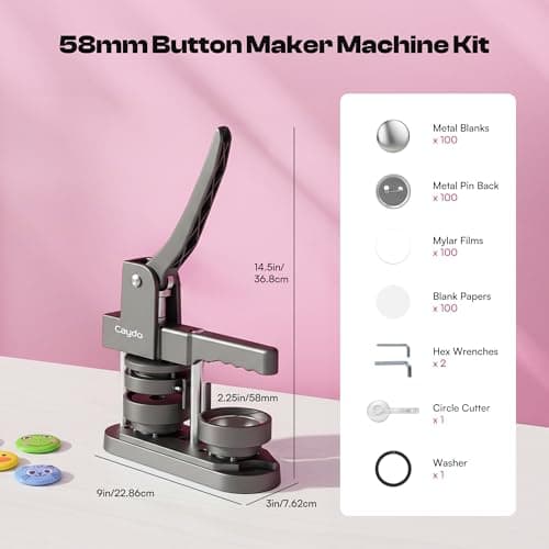 Caydo 2.25in(58mm) Button Maker Machine, Pin Maker Machine for Anime Fans DIY Badge Making Press Kit, Create Fan Pins for Conventions, Anime Meetups & Band Parties, Gifts for Young Adults