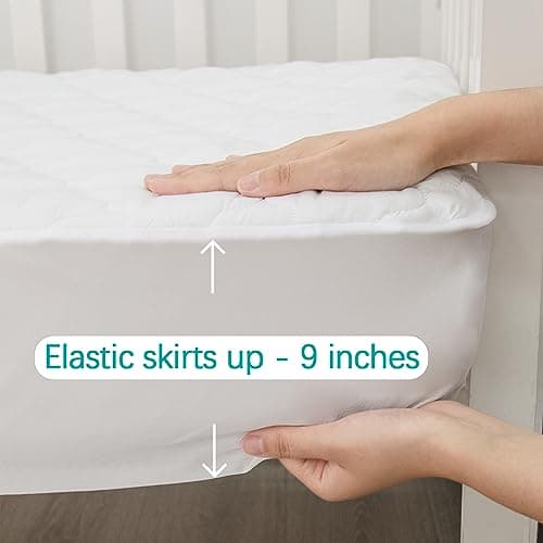 Crib Mattress Protector Sheets Fitted Waterproof Crib Mattress Pad Cover, Noiseless & Machine Wash 100% Absorbent Crib/Toddler Mattress Protector Sheet Quilted, White, 52" x 28" — view 3