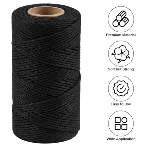 Vaincre 2PCS 328Ft 2MM Natural Cotton Twine String, Black