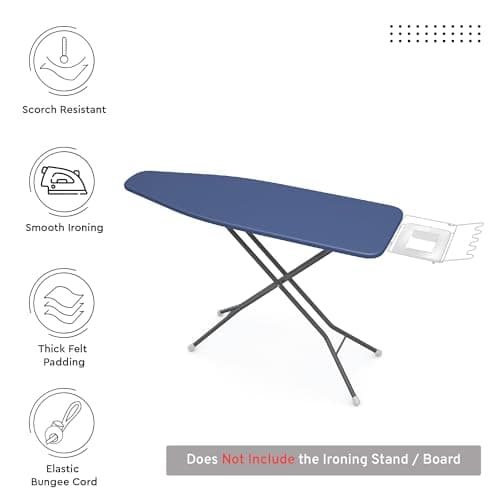 Encasa XO Replacement Ironing Board Cover with Extra Thick Pad, Plain Colors, Elasticated, (Fits Standard Large Boards of 54"x15") Heat Reflective, Scorch Resistant, Heavy Duty - Cobalt