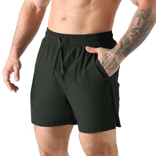 Jupmov Men's Workout Shorts, 5 Inch Quick Dry Lightweight Athletic Shorts with Zipper Pocket Gym Running (Black, X-Large) — view 2