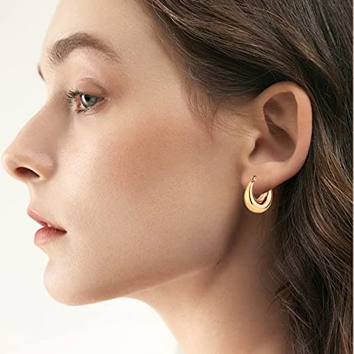 6 Pairs 14K Gold Plated Hoop Earrings for Women Lightweight Chunky Hoop Earrings Multipack Hypoallergenic, Thick Open Twisted Huggie Hoops Earring Set Jewelry for Gifts. (Gold)