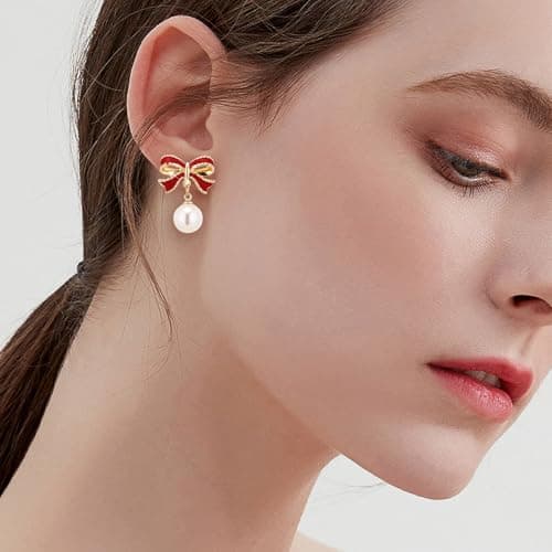 Deals Of'The Day Lightning'Deals My+Orders Valentines Day Gifts for Her 925 Sterling Silver Earrings for Women Amaon Haul Store Diamond/Bow Earrings Jewelry Birthday Wedding Christmas — view 3
