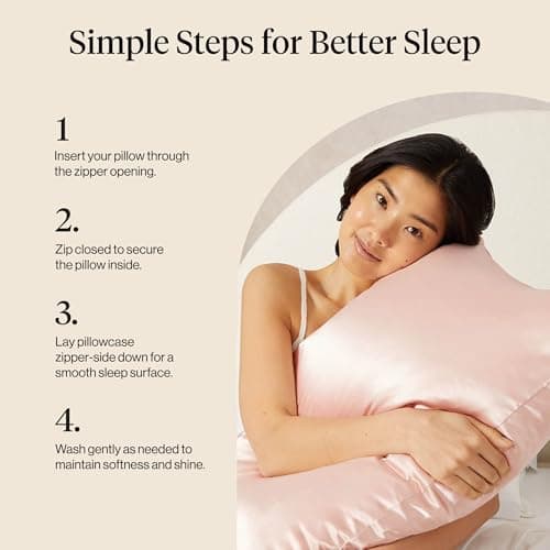 Kitsch Satin Pillowcase with Zipper for Hair & Skin, Softer Than Silk Pillow Cases Queen, Smooth Pillow Covers, Machine Washable, Wrinkle-Free, Cooling Satin Pillow Cases Standard Size 19"x26", Blush — view 5
