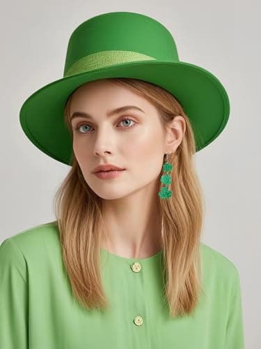 St. Patrick's Day Green Shamrocks Clover Earrings for Women,Good Luck Dangling Earrings,Irish St. Patrick's Day Decorations Accessories. — view 5