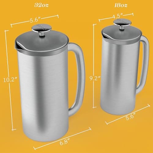 ESPRO Pro P7 Brushed Stainless Steel French Press 304 – Patented Double Walled Micro-Filter Insulated French Press Coffee Maker, Grit-Free Brew - Heat Resistant BPA Free - 18oz — view 2
