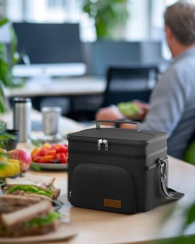 HOTOR Insulated Lunch Box for Men & Women - Leak-Proof Cooler Lunch Bag with 4 Pockets, Adjustable Strap, Ideal for Work, Picnic, Travel - Medium, Black, 10.2"×6.9"×8.5" — view 8