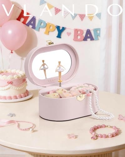 VLANDO Musical Jewelry Box for Girls - Kid Music Box with Ballerina for Birthday Bedroom Decor - Birthday Gift for Girls Ages 4 5 6 7 8-12 Year Old - Pink