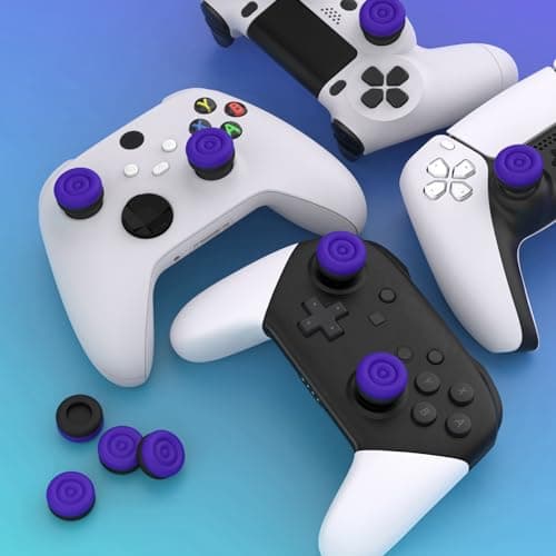 PlayVital Thumbs Cushion Caps Thumb Grips for ps5, for ps4, Thumbstick Grip Cover for Xbox Series X/S, Thumb Grip Cap for Xbox One, Elite Series 2, for Switch Pro Controller - Galactic Purple & Black — view 5
