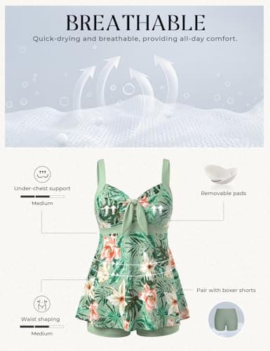Hanna Nikole Women Plus Size Tankini Swimsuit, Two Piece Bathing Suits with Shorts, 2026 Flowy Swimwear Purple White Flowers 24W — view 4