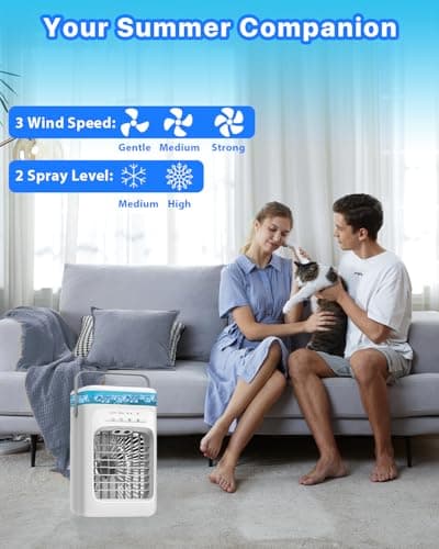 Portable Air Conditioner, Evaporative Mini Portable AC Unit with 3 Speeds & 2 Mist, 120° Oscillating, 7 Color Lights 2-4H Timer, Small Cooling Fan for Bedroom, Office, Home, Camping — view 3
