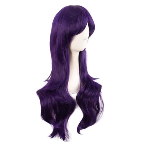 MapofBeauty 28 Inch Side Bangs Long Curly Hair Cosplay Wig,Dark Violet — view 2