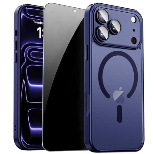 ZOZDOKG Magnetic for iPhone 17 Pro Case with Privacy Screen Protector and Camera Protection, Compatible with MagSafe Translucent Matte Shockproof Phone Protective Cover for iPhone 17Pro, Blue