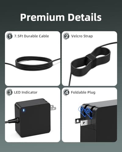 Superer Charger Fit for Lenovo Laptop, Ideapad 1 3 5, Slim 3 5 7, S340 S145 330 320 310, Flex 5 4 14 15, V14 V15 V17, Upgraded Version, Foldable Plug, Lengthened Power Cable, Charging Light, 65W 45W
