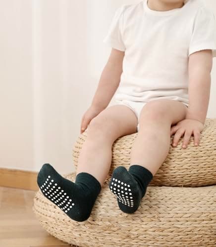 JAKIDAR 12 Pack Baby Toddler Socks Non Slip Grip Cotton Crew Socks for Boys Girls Infants Kids, Angola Red, 12-24 Months — view 2