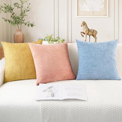 CaliTime Pack of 2 CaliTime Cozy Throw Pillow Covers Cases for Couch Sofa Home Decoration Solid Dyed Soft Chenille 18 X 18 Inches Baby Blue — view 4