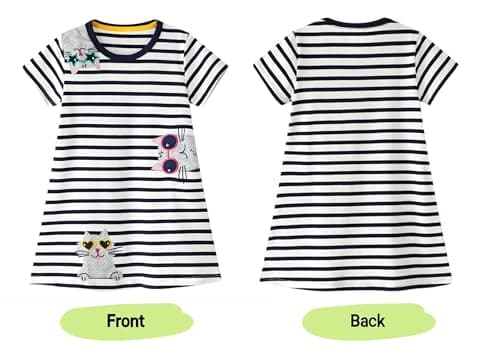 Winzik Toddler Summer Dress, Little Girls Short Sleeve Cotton Casual Dresses Stripe Clothes 2-8 Years (4-5T, Black and White Stripe) — view 5