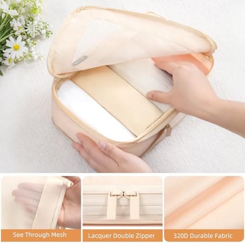 BAGAIL 4 Set/6 Set/8 Set Compression Packing Cubes Travel Accessories Expandable Packing Organizers (Square Mesh, 05-Cream) — view 2