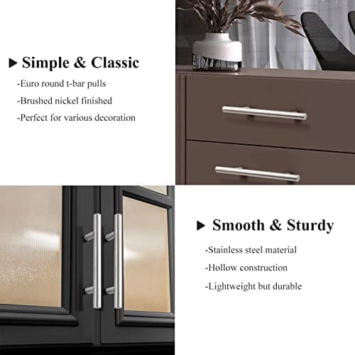 Probrico (30 Pack 3 Inch Hole Centers Kitchen Cabinet Handles Euro T Bar Cabinet Pulls Stainless Steel Kitchen Drawer Handles Brushed Nickel Furniture Dresser Cabinet Hardware, 5 Inch Total Length — view 3