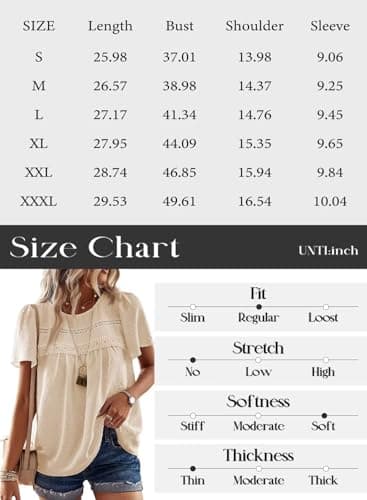 Falechay Cute Tops for Women Lace Pom Pom Babydoll Flowy Maternity Blouses Boho Round Neck Tunic Short Sleeve Girls Loose Apricot XS — view 4
