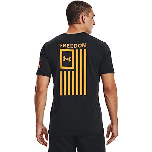 Under Armour Men's New Freedom Flag T-ShirtDISC, Black (003)/Steeltown Gold, X-Large — view 2