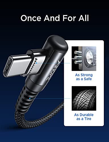 AINOPE USB C Cable 60W 2-Pack 3.3ft Nylon Braided USB C to USB C Cable Type C Charger Fast Charging Right Angle USBC Cable Charger Cord for iPhone 16 Pro Max 15 Plus Samsung S24 S23 iPad Pro Black — view 5