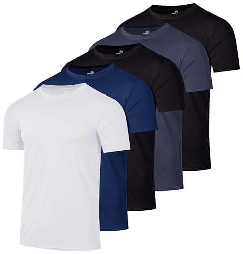 Men's Quick Dry Fit Dri-Fit Short Sleeve Active Wear Training Athletic Essentials Crew T-Shirt Fitness Gym Wicking Tee Workout Casual Sports Running Tennis Exercise Undershirt Top - 5 Pack,Set 4-XL
