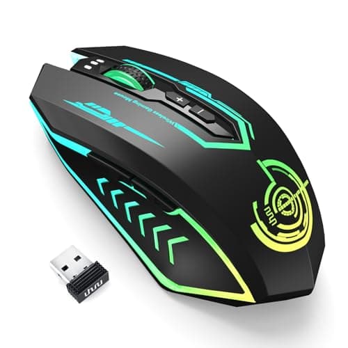 Wireless Gaming Mouse Up to 10000 DPI, UHURU Rechargeable USB Wireless Mouse with 6 Buttons 7 Changeable LED Color Ergonomic Programmable MMO RPG for PC Laptop, Compatible with Windows Mac