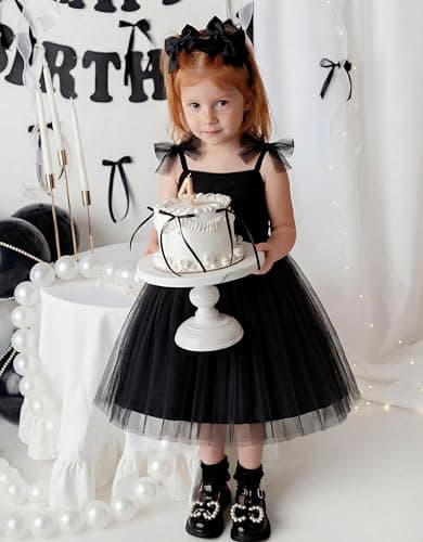 Arshiner Toddler Tulle Dress Spaghetti Strap Black Funeral Dresses
