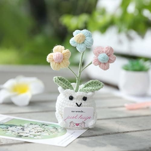 YOOJEE Crochet Sympathy Gifts for Loss of Loved One – No Words, Just Hugs Crochet Puff Flower Plant– Bereavement, Memorial, Get Well Soon, Grief Gift Idea for Loss of Grandpa Grandma Mom Dad — view 5