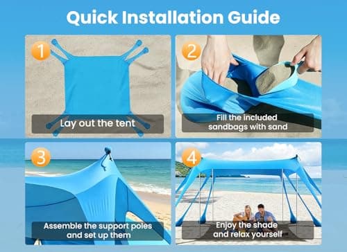 Beach Tent, UPF 50+ Sun Shelter with 8 Sandbags, Sand Shovels, Ground Pegs & Stability Poles – Portable Shade Canopy for Camping, Fishing, Backyard Fun, or Picnics (Sky Blue) — view 5