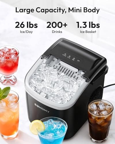 EUHOMY Countertop Ice Maker Machine with Handle, 26lbs in 24Hrs, 9 Ice Cubes Ready in 6 Mins, Auto-Cleaning Portable Ice Maker with Basket and Scoop, for Home/Kitchen/Camping/RV. (Black) — view 2