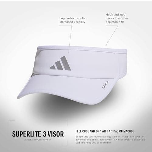 adidas Women's Superlite Visor – Lightweight Moisture-Wicking Running Tennis Hat, White/Silver Metallic/3, OSFA