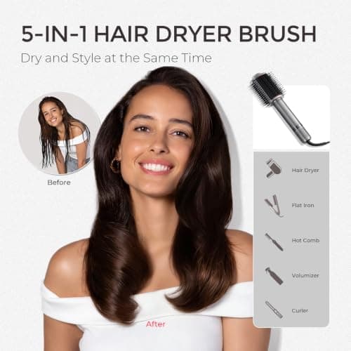 TYMO 4.0 Hair Blow Dryer Brush - Lightweight 3X Faster Drying 5-in-1 Ionic Blowout Hair Dryer Brush Adds Shine, Volume & Fullness for Smooth, Anti-Frizz Straight, Curl & Blowout Styles, Metal Grey — view 5