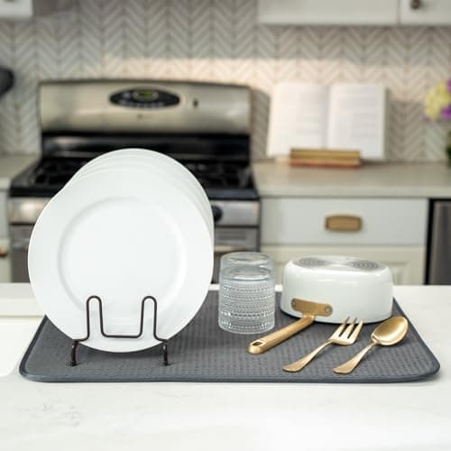 S&T INC. Dish Drying Mat XL, 18” x 24”, Absorbent Microfiber Kitchen Counter Mat, Dish Drying Pad for Dishes, Utensils, Pots and Pans, Extra Large, Charcoal — view 3