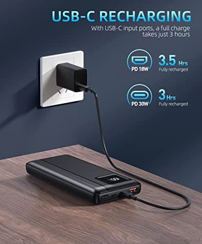 Power-Bank-Portable-Charger - 16000mAh Power Bank Support PD 30W and QC4.0 Fast Charger wiht Built-in 2 Output Cable and LED Display for iPhone and Android Phones and Most Electronic Devices — view 6