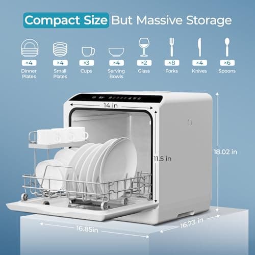 EUHOMY 6 Programs Countertop Dishwasher, Portable Dishwasher with 5L Built-in Water Tank & Inlet Hose, Mini Dishwasher for Apartments and RVs, High-Temp & Air-Dry Function, No Hookup Needed, Black — view 7
