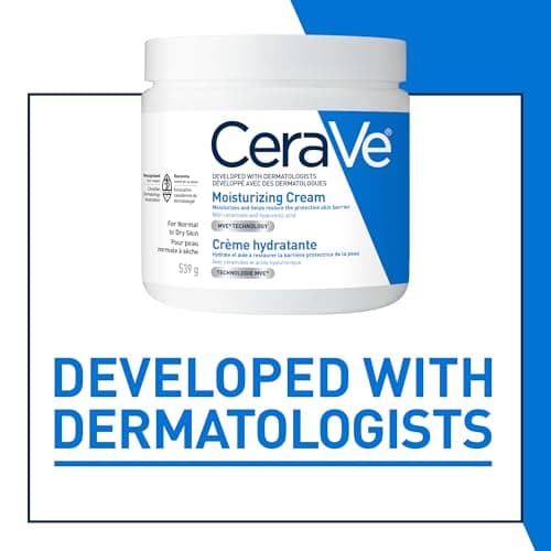 CeraVe Moisturizing Cream, Daily Face, Hands, & Body Cream Moisturizer for Dry Skin With Hyaluronic Acid and Ceramides for Women and Men. Sensitive skin, Oil-free, Non-comedogenic, Fragrance-Free, 539 Grams — view 4