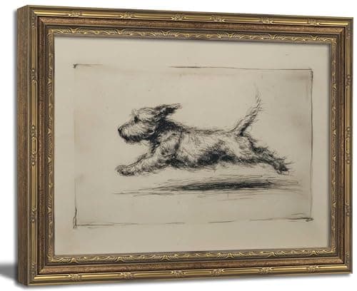 Vintage Gold Framed Wall Art Antique Terrier Sketch Wall Art Running Dog Wall Decor Picture Classic Minimalist Line Dog Poster Print for Living Room Bedroom 9x11in
