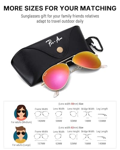 Pro Acme Classic Aviator Sunglasses for Women & Men Polarized Metal Frame UV400 Driver Sunglasses, 62 MM（Gold/Orange Red Mirrored-Polarized） — view 4
