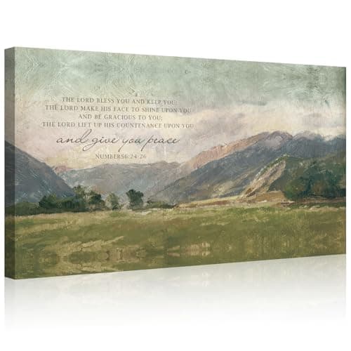 CHDITB Numbers 6:24-26 May The Lord Bless You Wall Art(24"x16"), Jesus Christian Bible Verse Scripture Canvas Artwork, Abstcat Watercolor Mountain Landscape Nature Decor for Home Dining Room Christ Gift