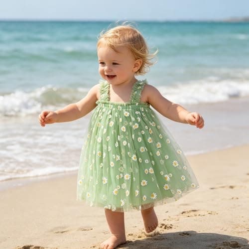 AGQT Baby Girls Tutu Dress Sleeveless Kids Tulle Princess Birthday Dresses Formal Party Gowns Green Daisy-Lace Size 18-24 Months — view 4
