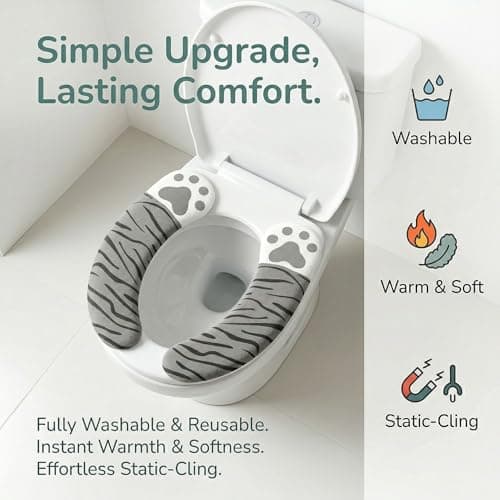 Warmer Soft Toilet Seat Cushion, Toilet Seat Cover Washable,Padded for Toilet Seat,Back Adhesive Installation Easy Reusable for Home-Gray — view 2